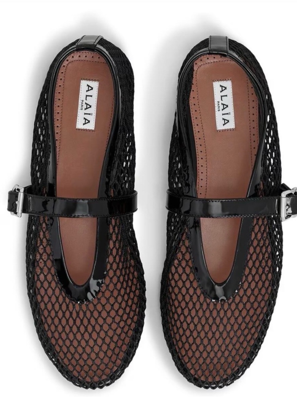 Alaia Black Mesh Mary Jane Loafers with Patent Strap